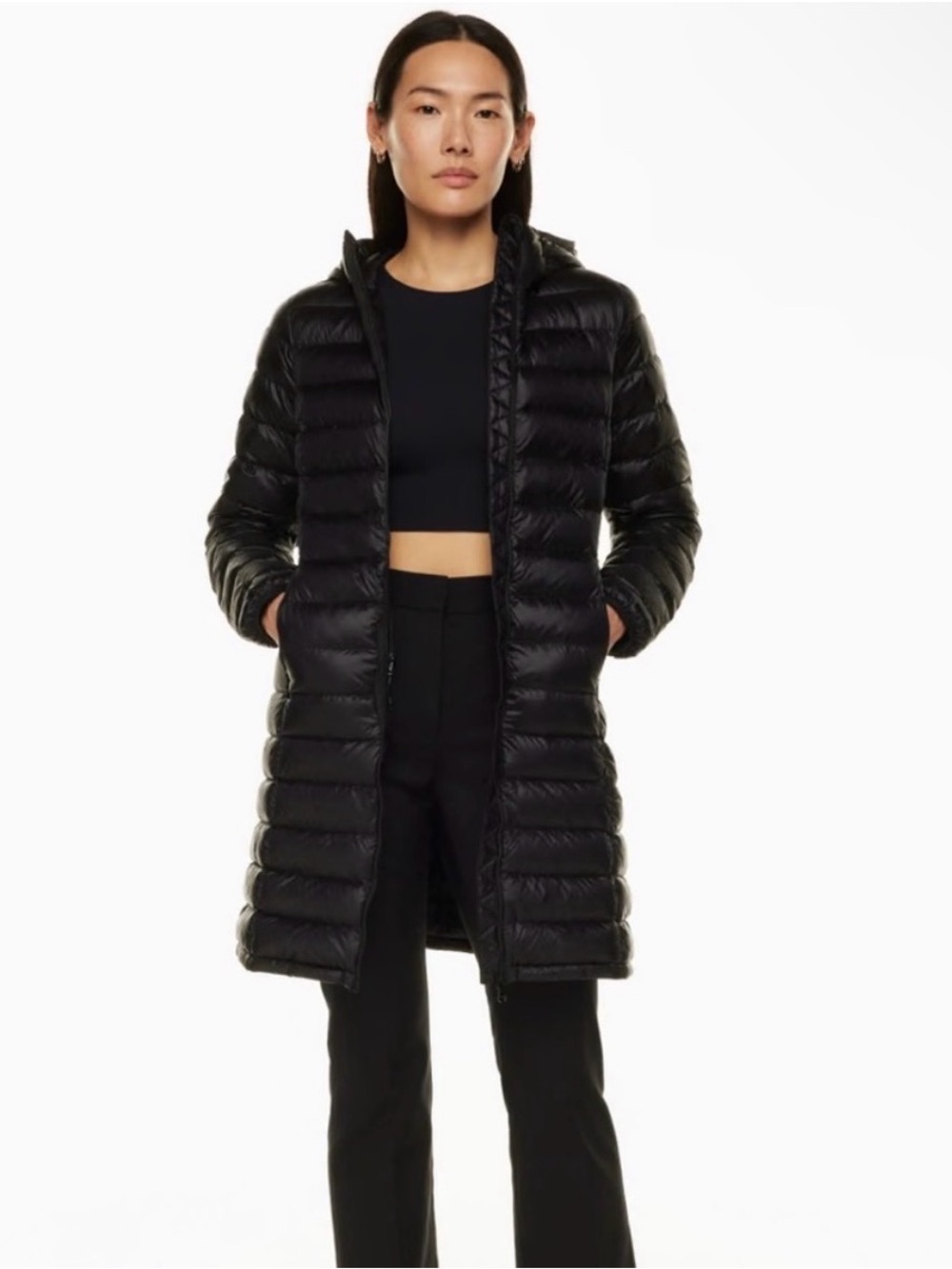 Babaton Black Long Hooded Packable Puffer Coat